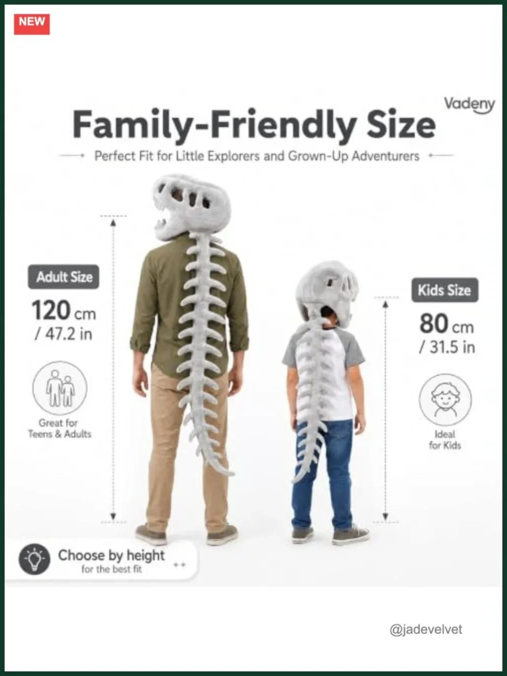 Kids Dinosaur Skeleton Costume Plush Wearable Dino Bone Outfit with Head Spine